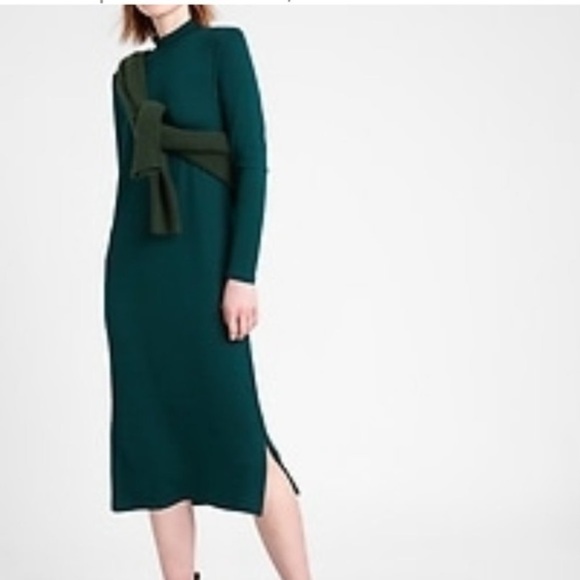 Banana Republic Luxespun Mock-Neck Sweater Dress Side Slit, Green, XSP NWT - Picture 6 of 13